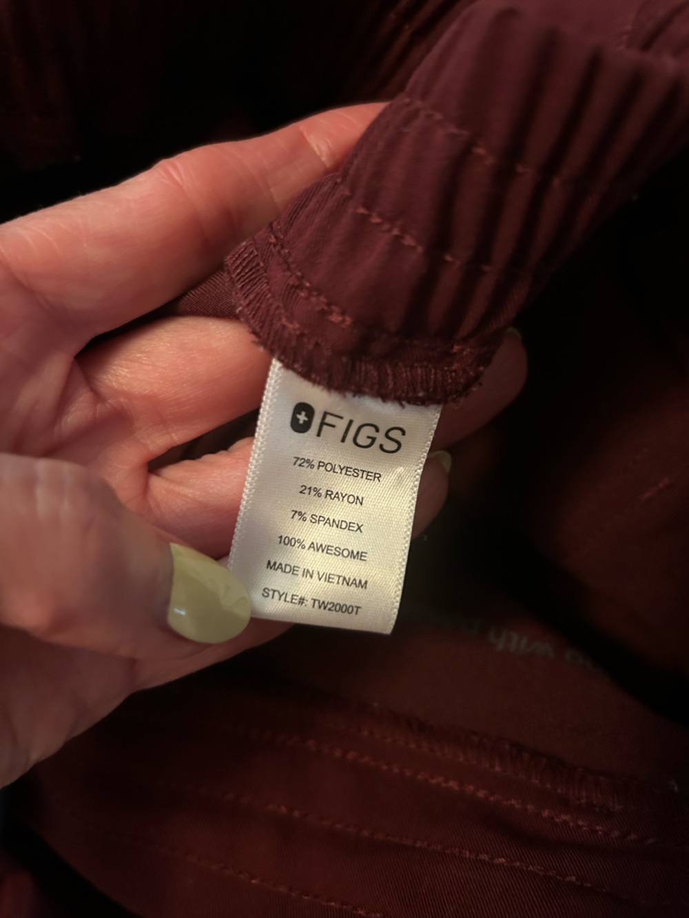 FIGS Women's Burgundy Yola Tall Skinny Scrub Pants - Picture 6 of 8